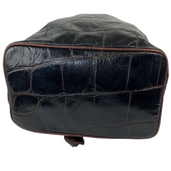 Dooney & Bourke Croc Embossed Leather Drawstring Shoulder Bag-Brown 10”W x 10”H - Picture 9 of 16